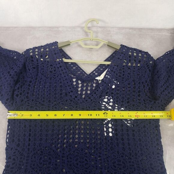La Blanca Crochet Swim Cover Up Womens Medium Indigo Tunic Dress V Neck LB3ZW57 - Picture 8 of 12
